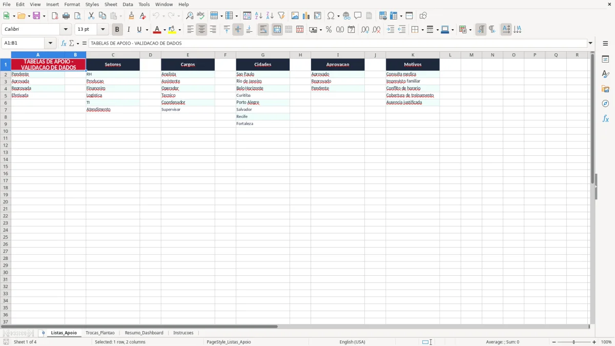 Captura 1: aba Listas_Apoio - Planilha Excel controle de troca de plantao excel