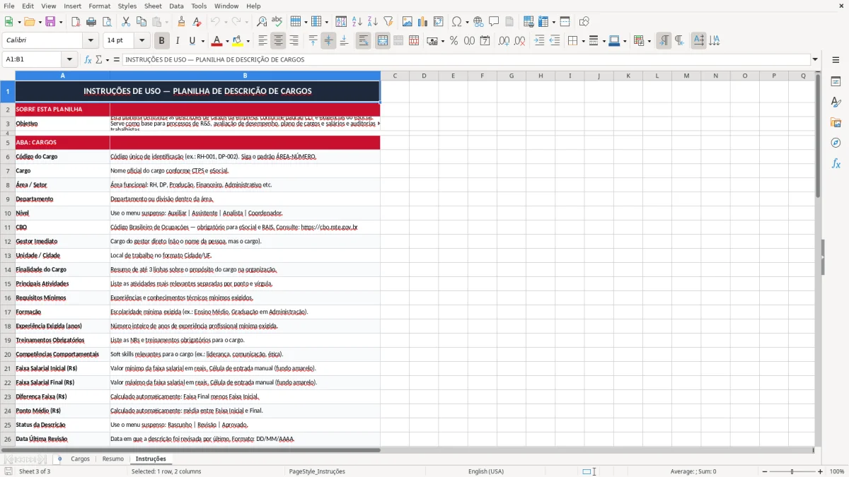 Captura 3: aba Instruções - Planilha Excel planilha de descricao de cargos excel