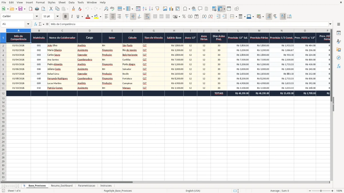 Captura 1: aba Base_Provisoes - Planilha Excel planilha de provisao trabalhista excel