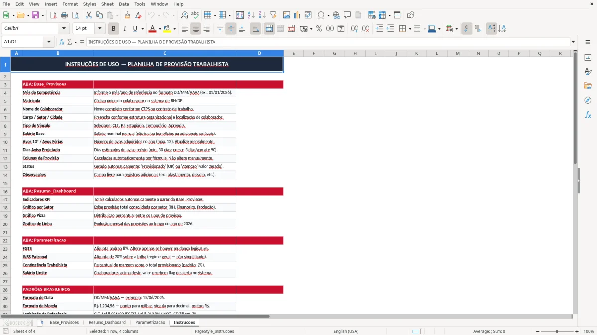 Captura 4: aba Instrucoes - Planilha Excel planilha de provisao trabalhista excel