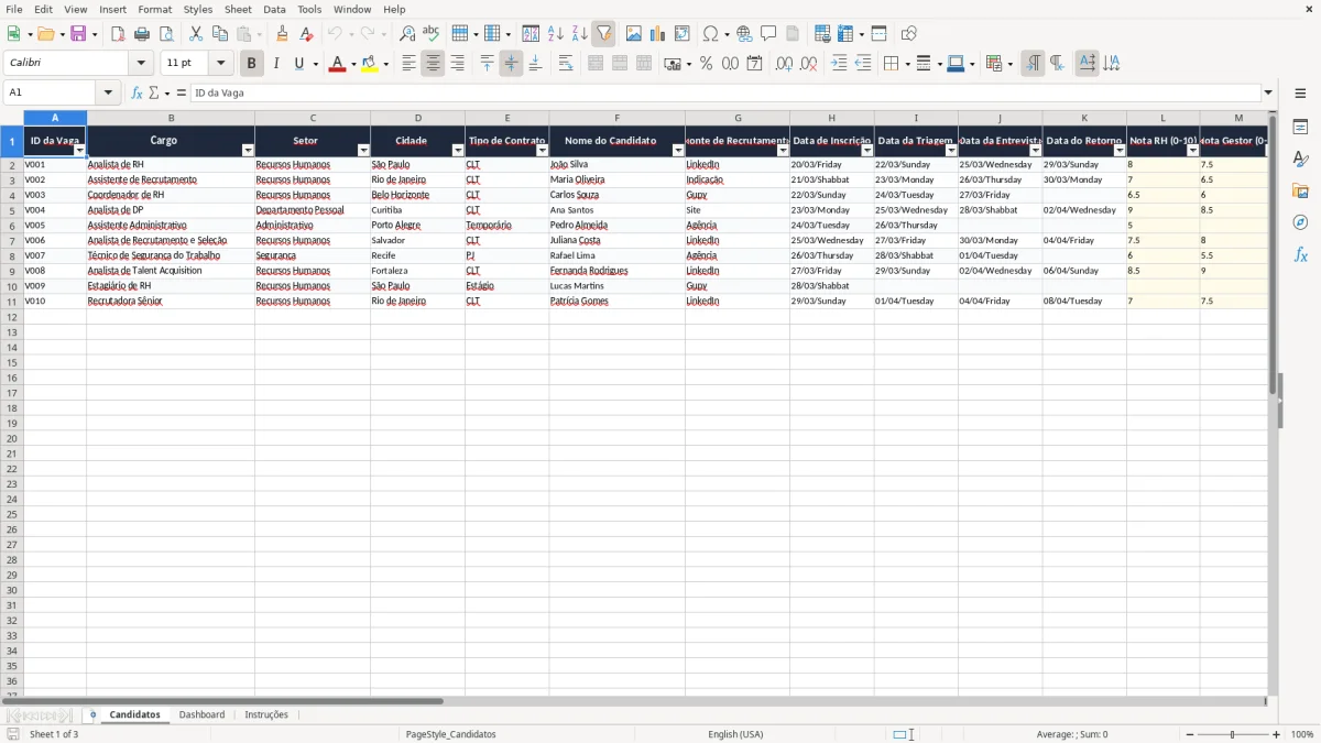 Captura 1: aba Candidatos - Planilha Excel planilha de recrutamento e selecao excel