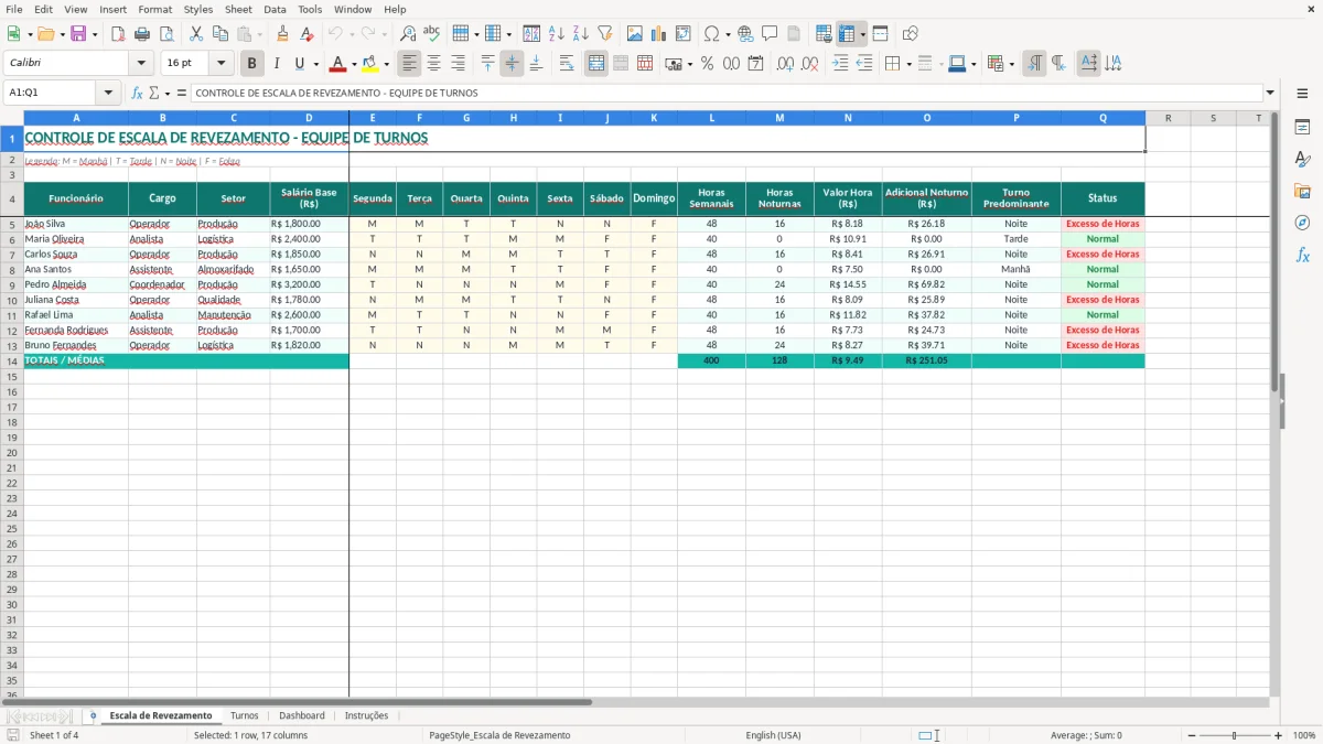 Captura 1: aba Escala de Revezamento - Planilha Excel controle de escala de revezamento excel
