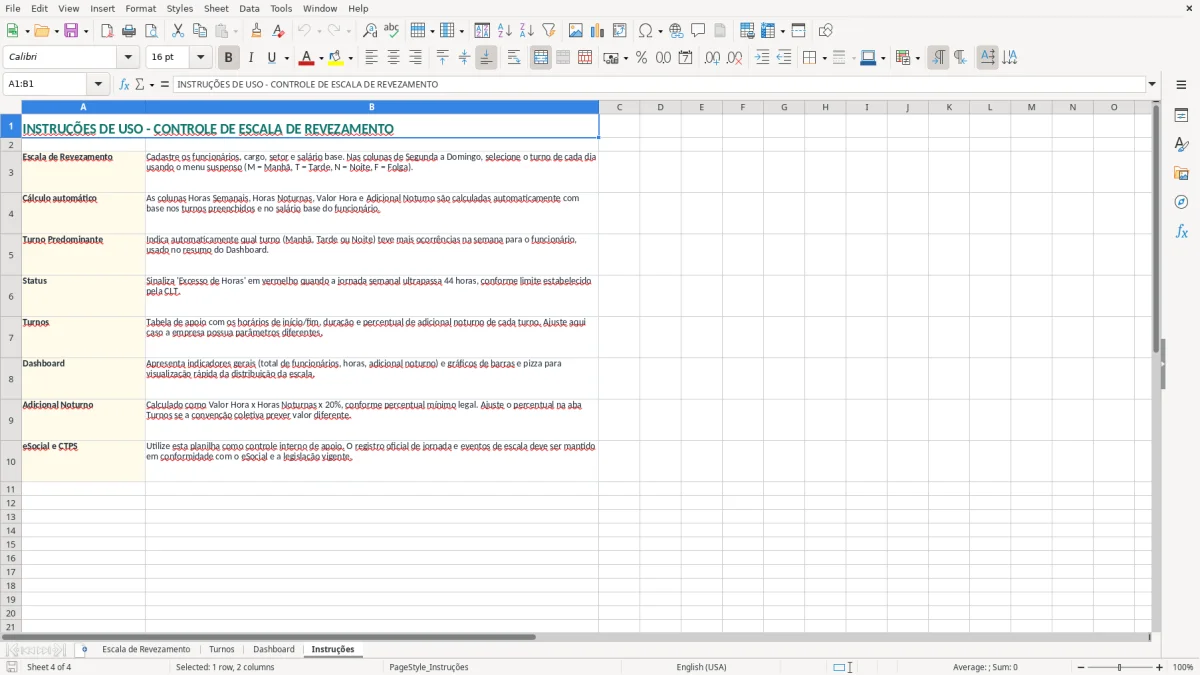 Captura 4: aba Instruções - Planilha Excel controle de escala de revezamento excel