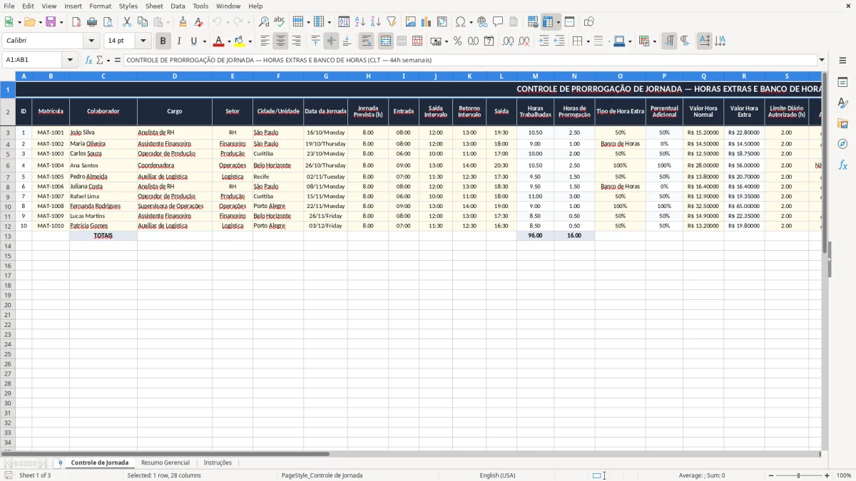 Captura 1: aba Controle de Jornada - Planilha Excel controle de prorrogacao de jornada excel