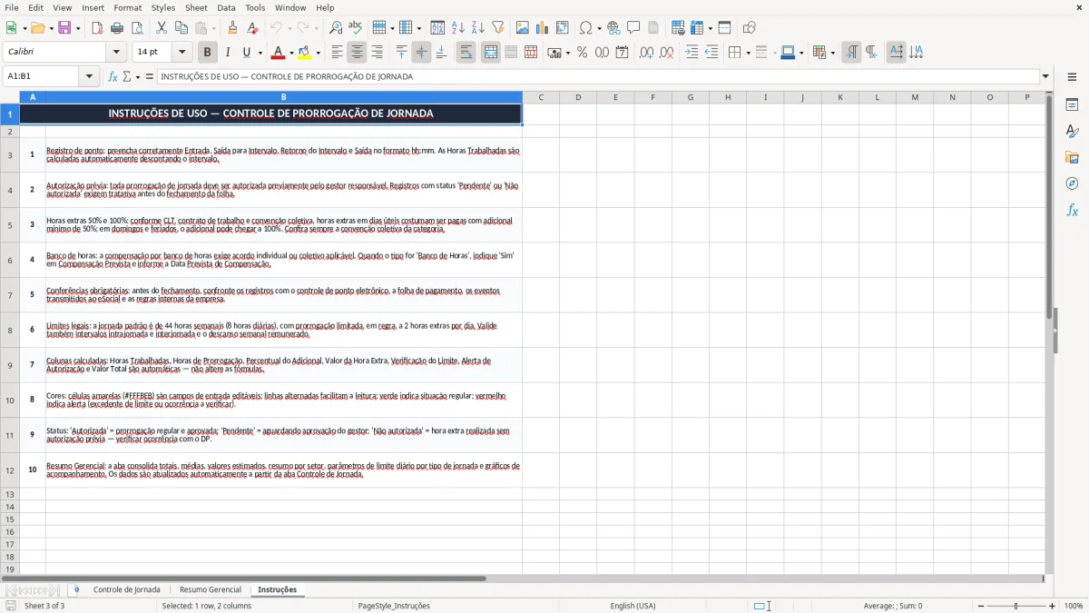 Captura 3: aba Instruções - Planilha Excel controle de prorrogacao de jornada excel