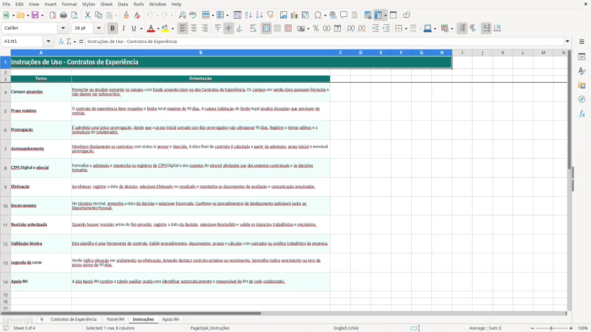Captura 3: aba Instruções - Planilha Excel planilha de contrato de experiencia 90 dias excel