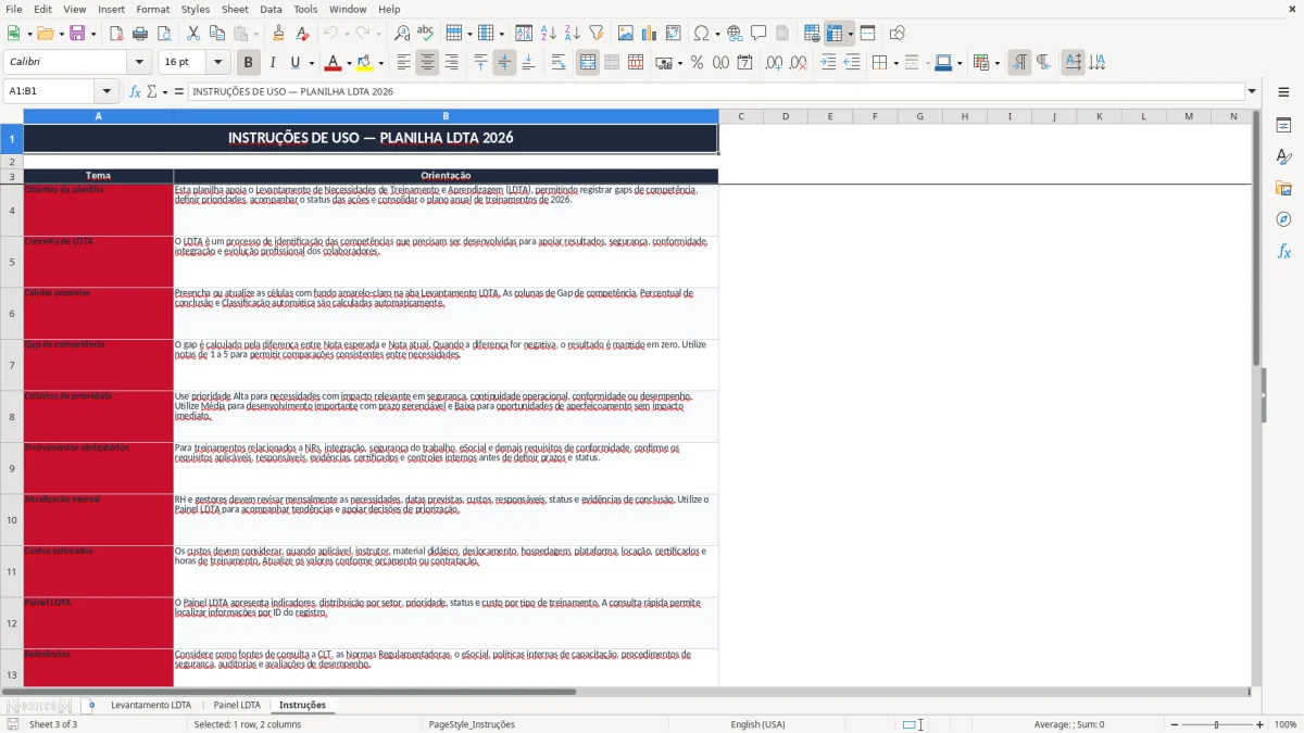 Captura 3: aba Instruções - Planilha Excel planilha de ldta levantamento de treinamentos excel